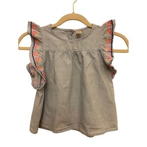 OshKosh B'gosh Light Blue Flutter Sleeve Tank with Pink Embroidery Size 7